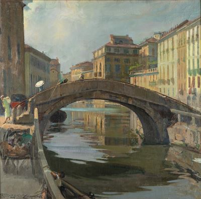 Ferruccio da Caravaggio, Il Naviglio, olio su tela