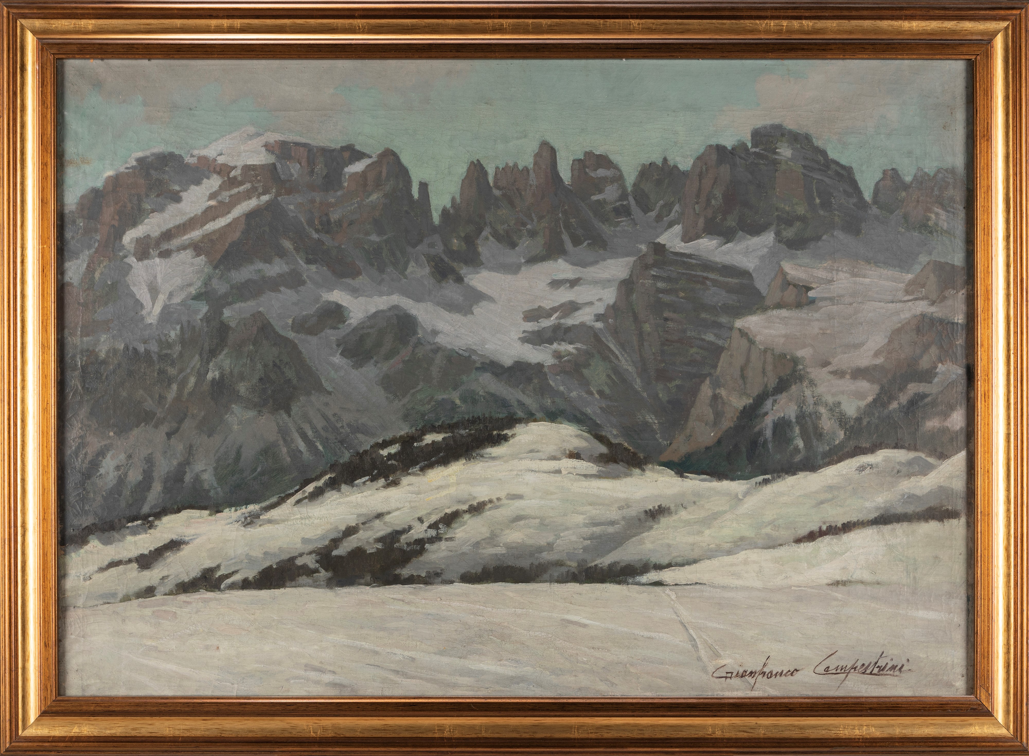 Gianfranco Campestrini - Il gruppo del Brenta dalla Paganella, olio su tela, 1942