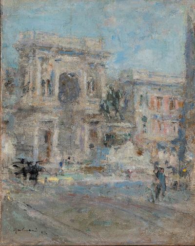 Piazza del Duomo a Milano, olio su tela
