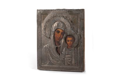 Icona con Riza in Argento, Russia Fine Secolo XIX