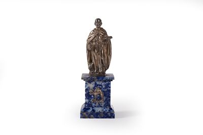 Statuetta Raffigurante Sant'antonio Abate in Argento su Base in Lapislazzuli, Prima Metà Secolo X...
