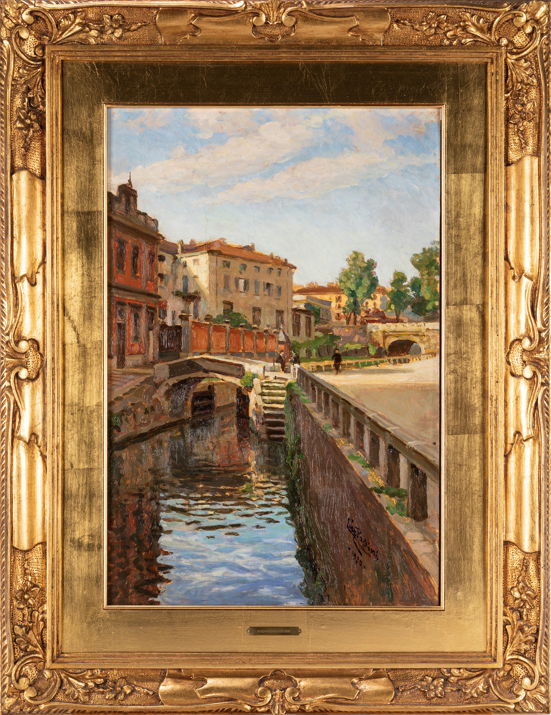 Lazzaro Pasini - Naviglio a Milano, olio su compensato