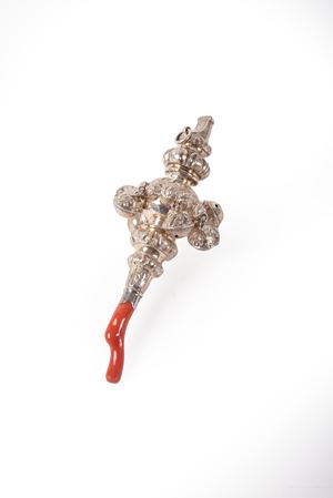 Silver and coral rattle, England 19th century