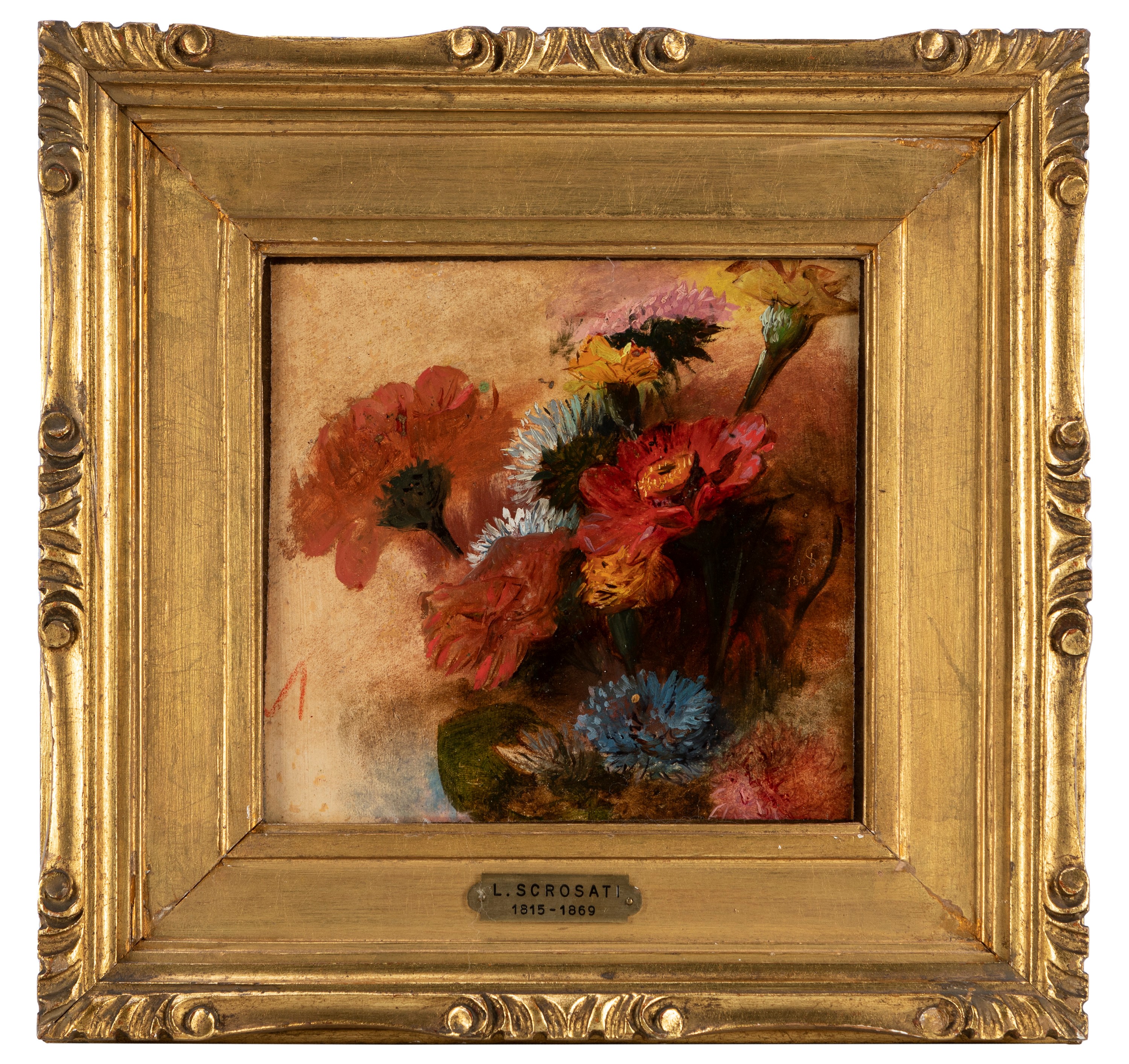 Luigi Scrosati - Fiori, olio su cartone pressato, 1867
