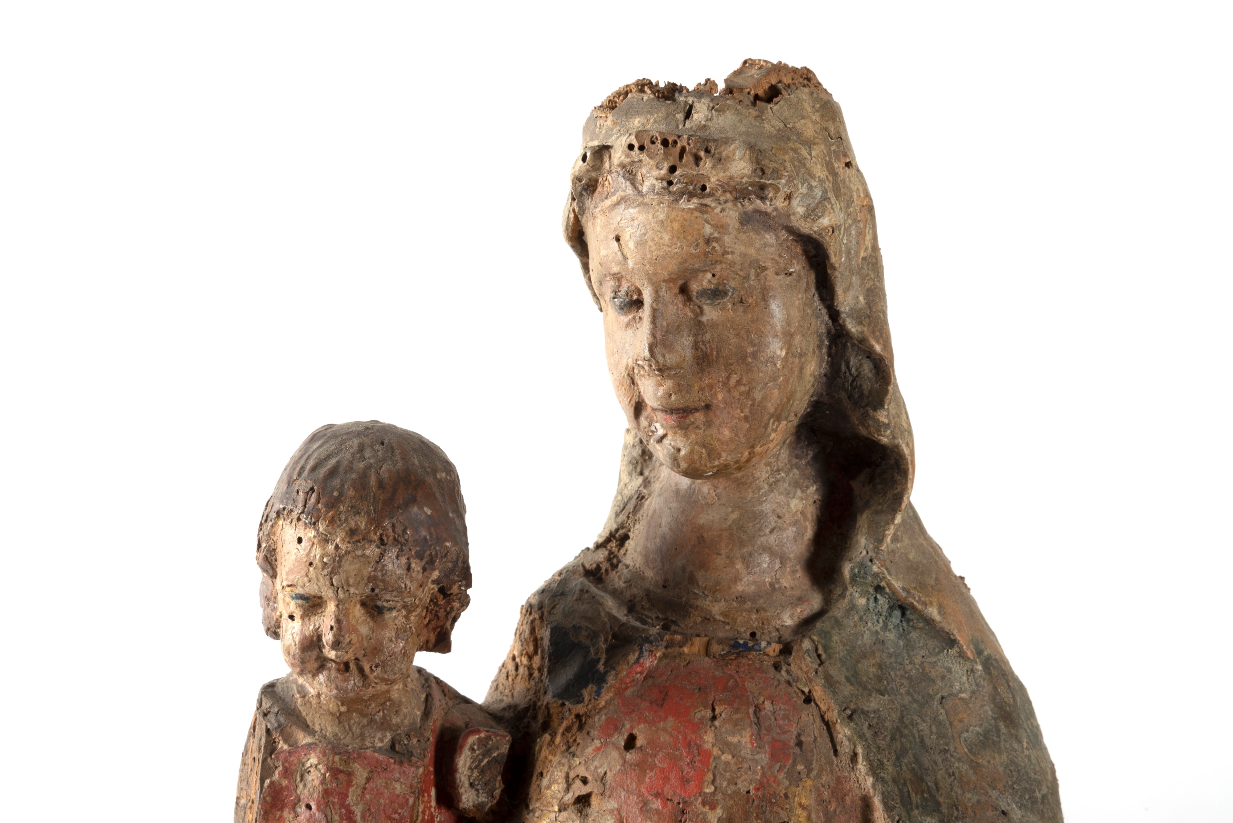 Scuola Dell'italia Centrale, Secolo XIV - Scultura in Legno Policromo Raffigurante Madonna con Ba...