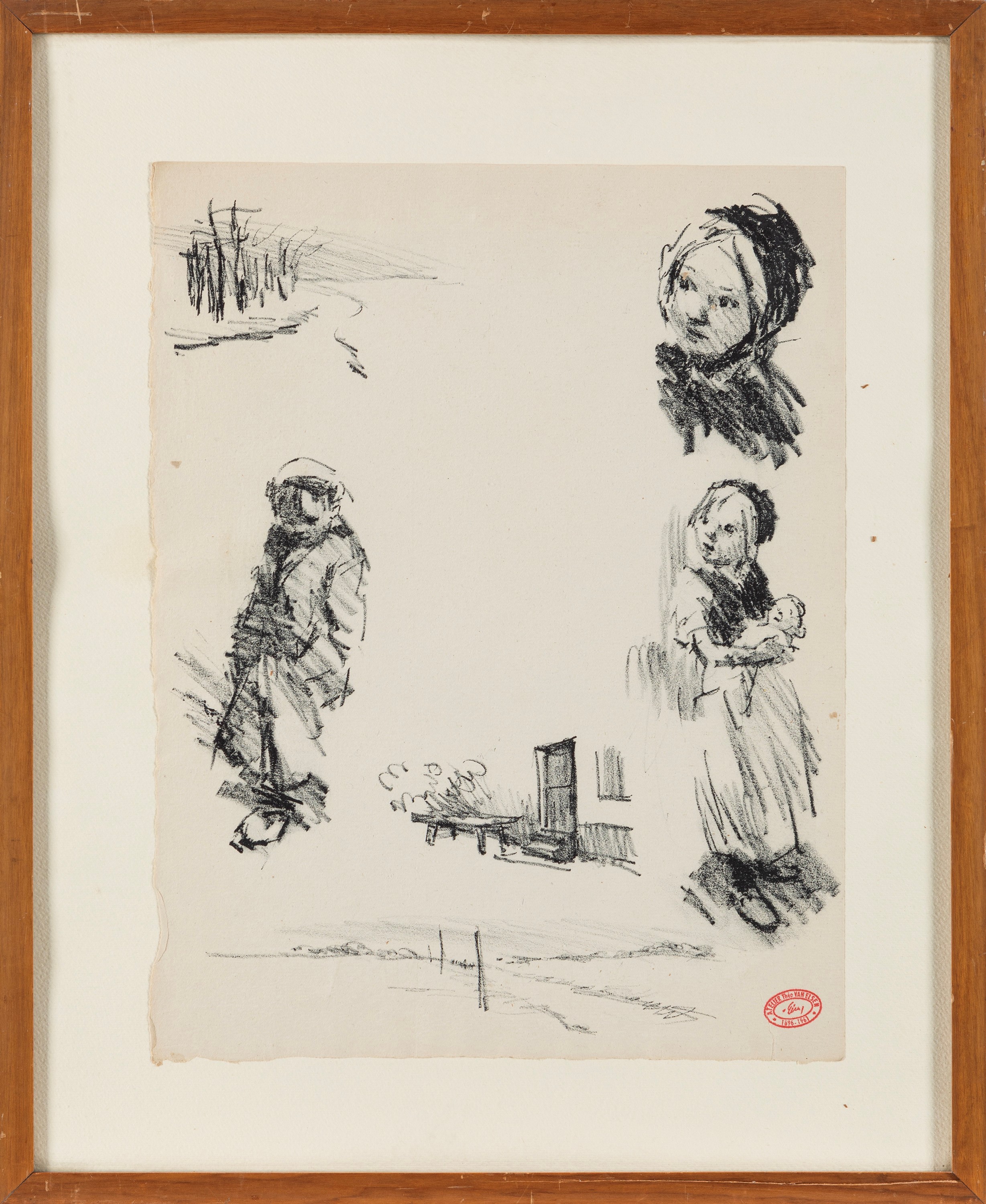 Theodore Van Elsen - Studio di bambini – carboncino su cartoncino