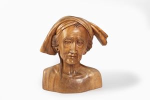 A wooden portrait of a woman, bust length, South East Asia, 20th century