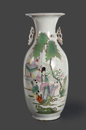 A porcelain vase decorated with a female figure, children in an extensive landscape, China, first half of the 20th century