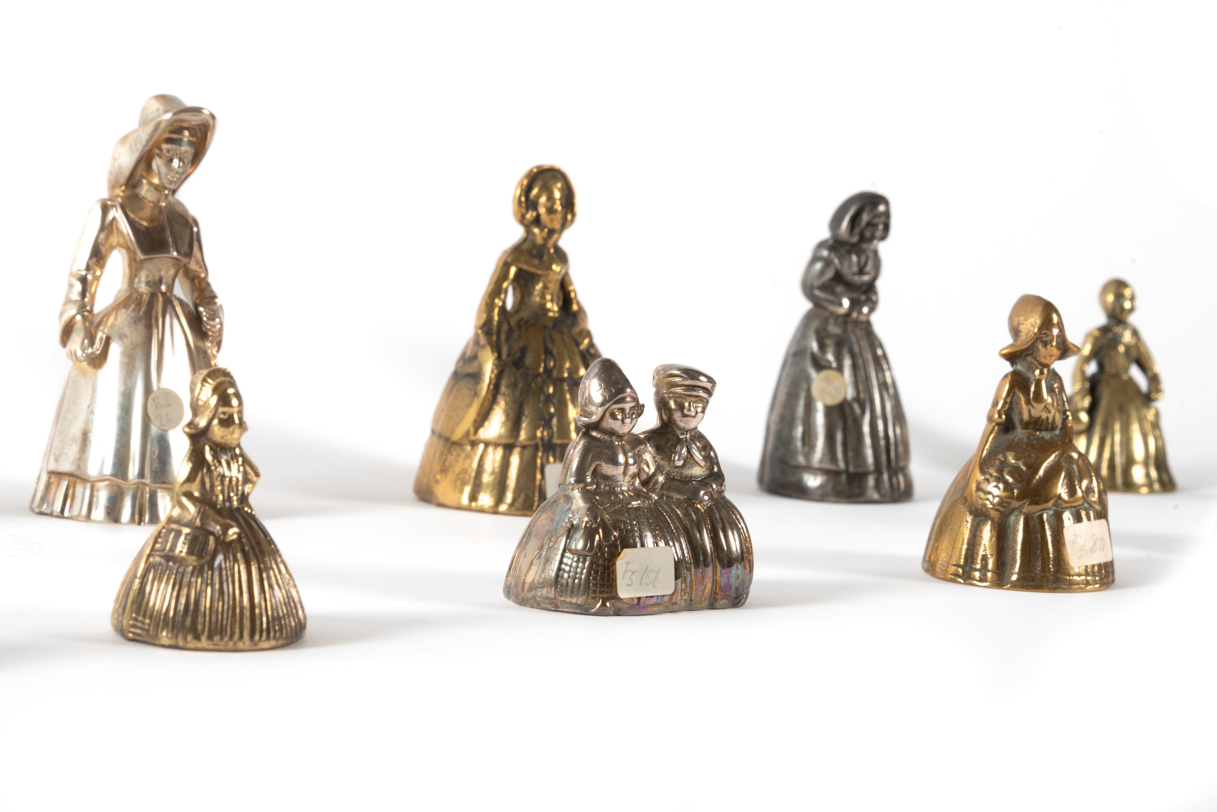Lotto Composto da Diciannove Campanelli in Bronzo Dorato, Argentato e Policromo, Secolo XX