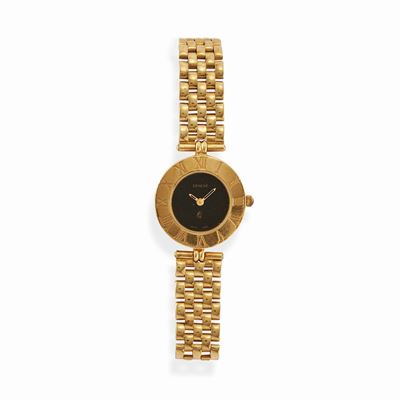 Orologio, cassa rotonda in oro giallo 18k con quadrante nero