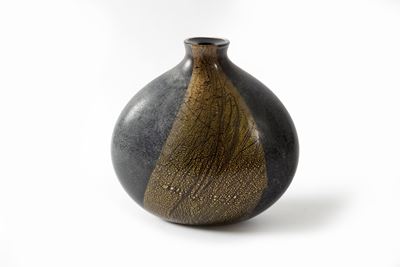 Vaso in Vetro Nero e Oro, Barbini