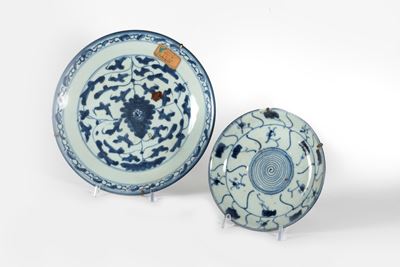 Due Piattini in Porcellana Bianca e Blu, Cina Fine Secolo XIX