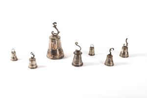 Lot consisting of seven silver-plated metal bells, 19th-20th centuries