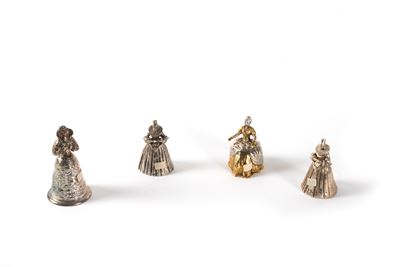 Lotto Composto da Quattro Campanelli in Argento Raffiguranti Figure Femminili, Secolo XX