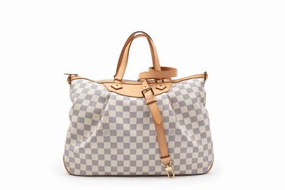 Borsa Siracusa, tela damier azur con profili in vacchetta