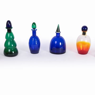 Sei Bottiglie in Vetro di Murano Colorato, Carlo Moretti