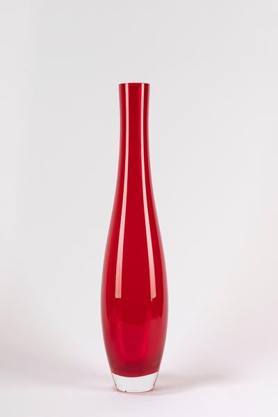 Vaso in Vetro Rosso di Forma Allungata, Murano, la Murrina, Secolo XX