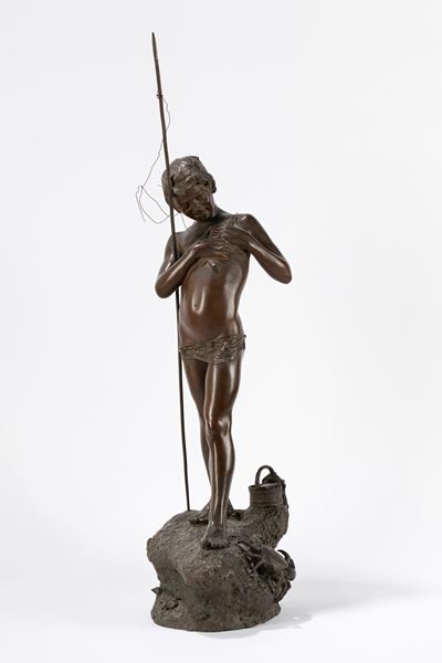Giovane pescatore, scultura in bronzo
