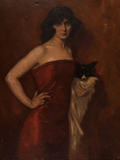 Ritratto di Gentildonna in Abito Rosso con Cagnolino
