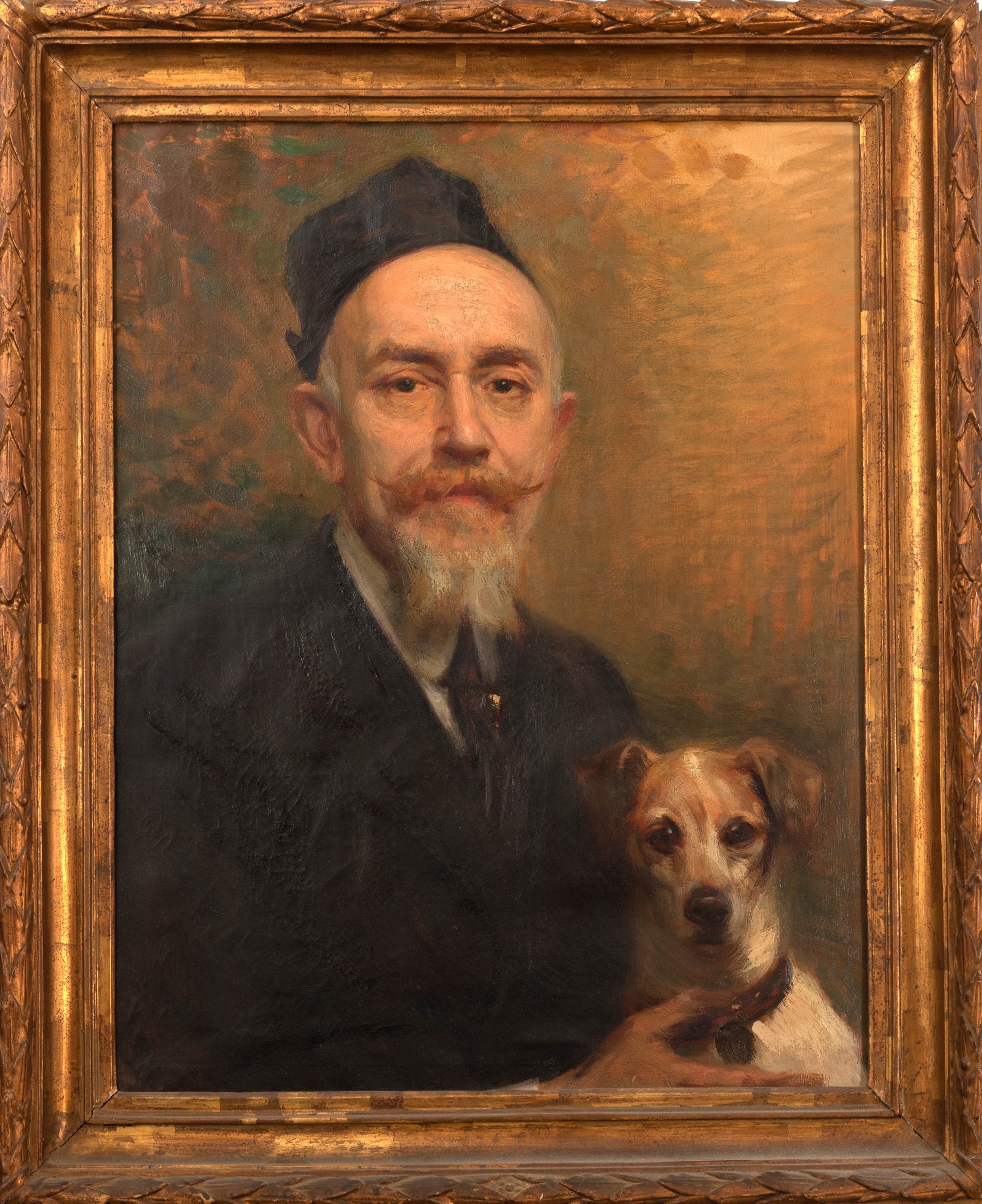 Scuola Italiana, Inizi Secolo XX - Ritratto di Anziano Gentiluomo con Cagnolino