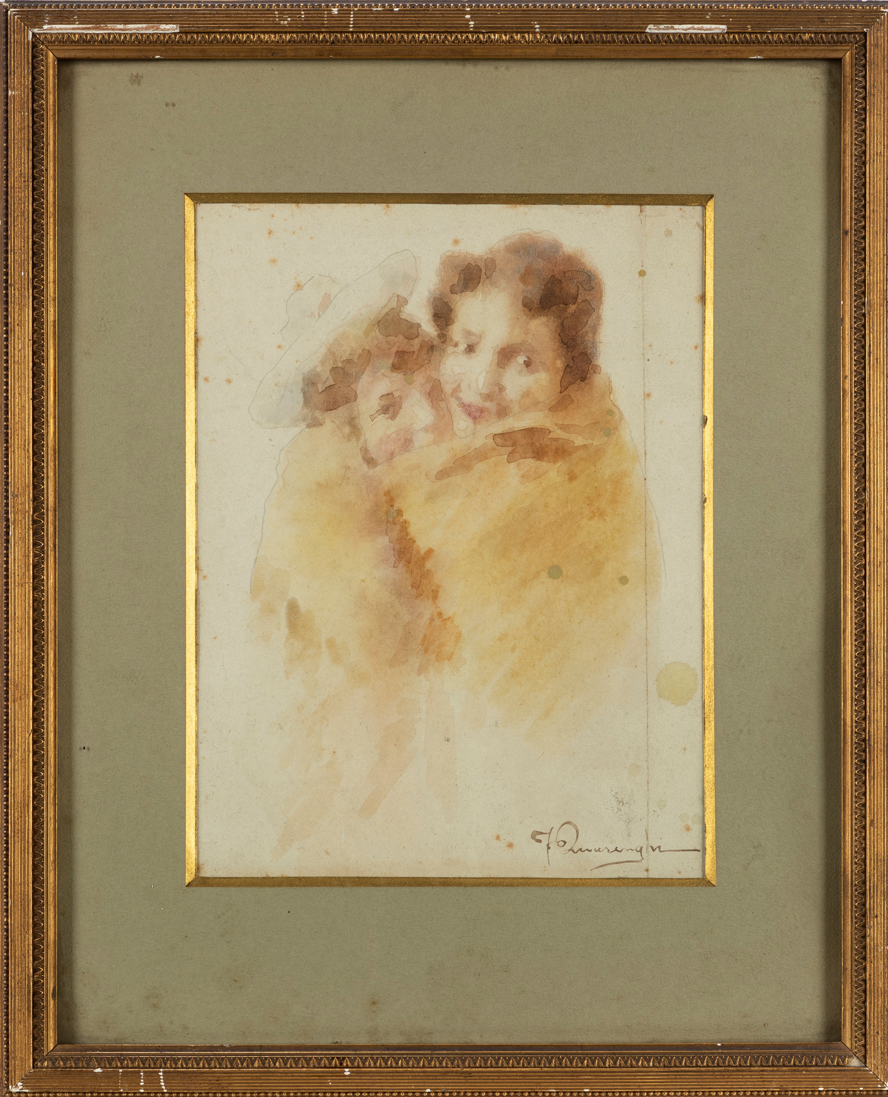 Federico Quarenghi - Amore materno, acquerello su cartoncino