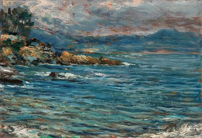 Riviera di levante, olio su masonite