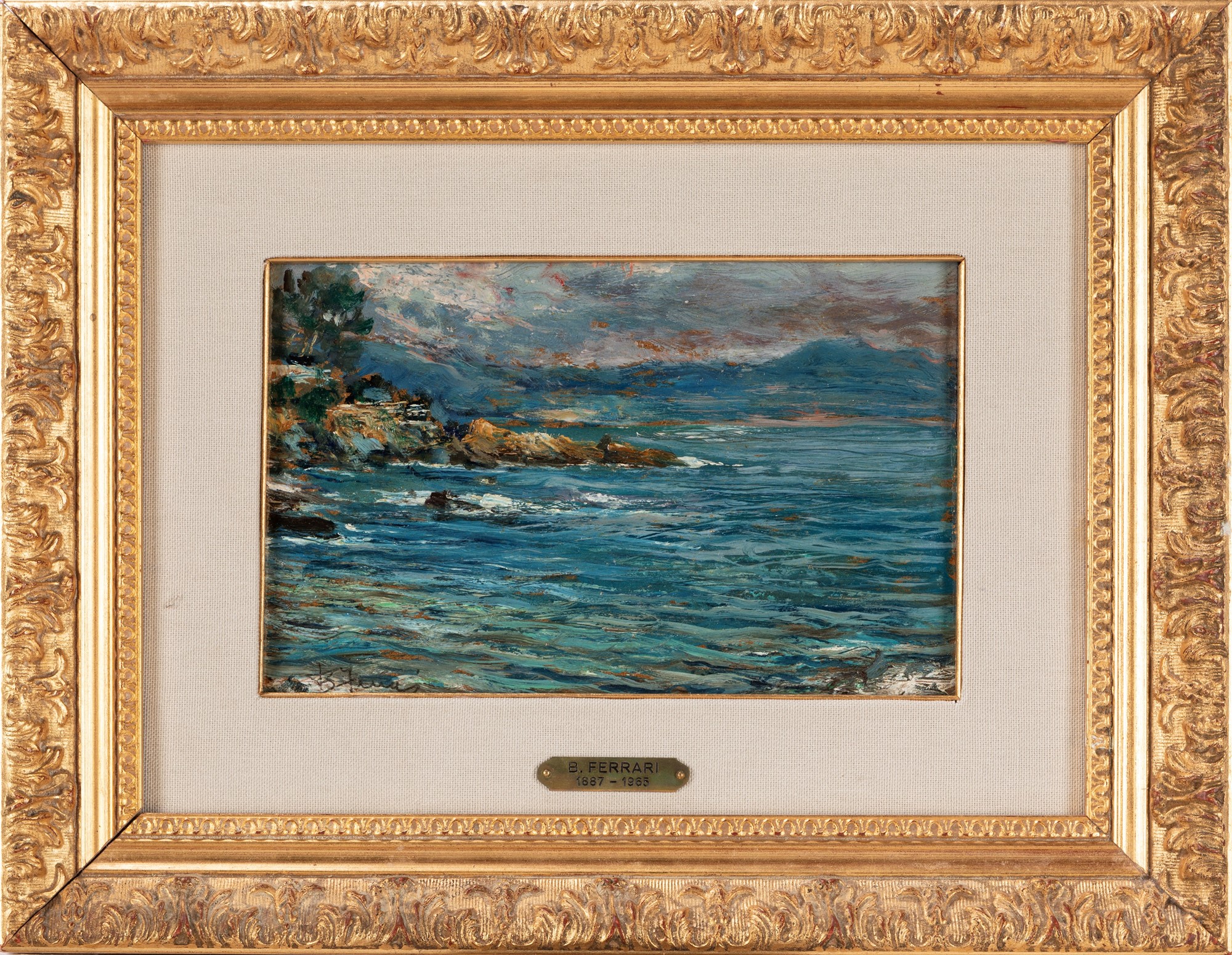 Berto Ferrari - Riviera di levante, olio su masonite