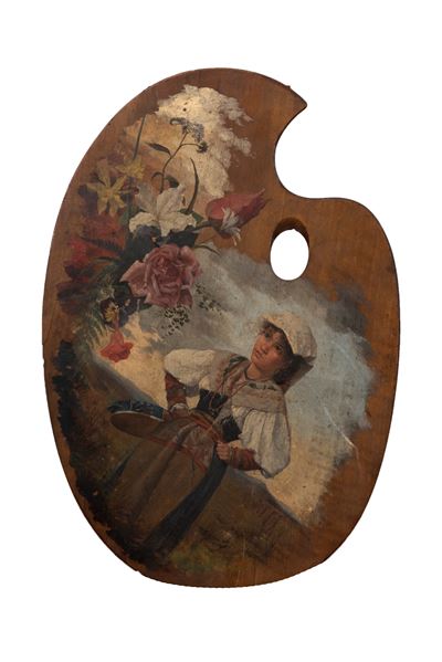 Tavolozza del Pittore con Giovane Ciociara e Studio di Fiori