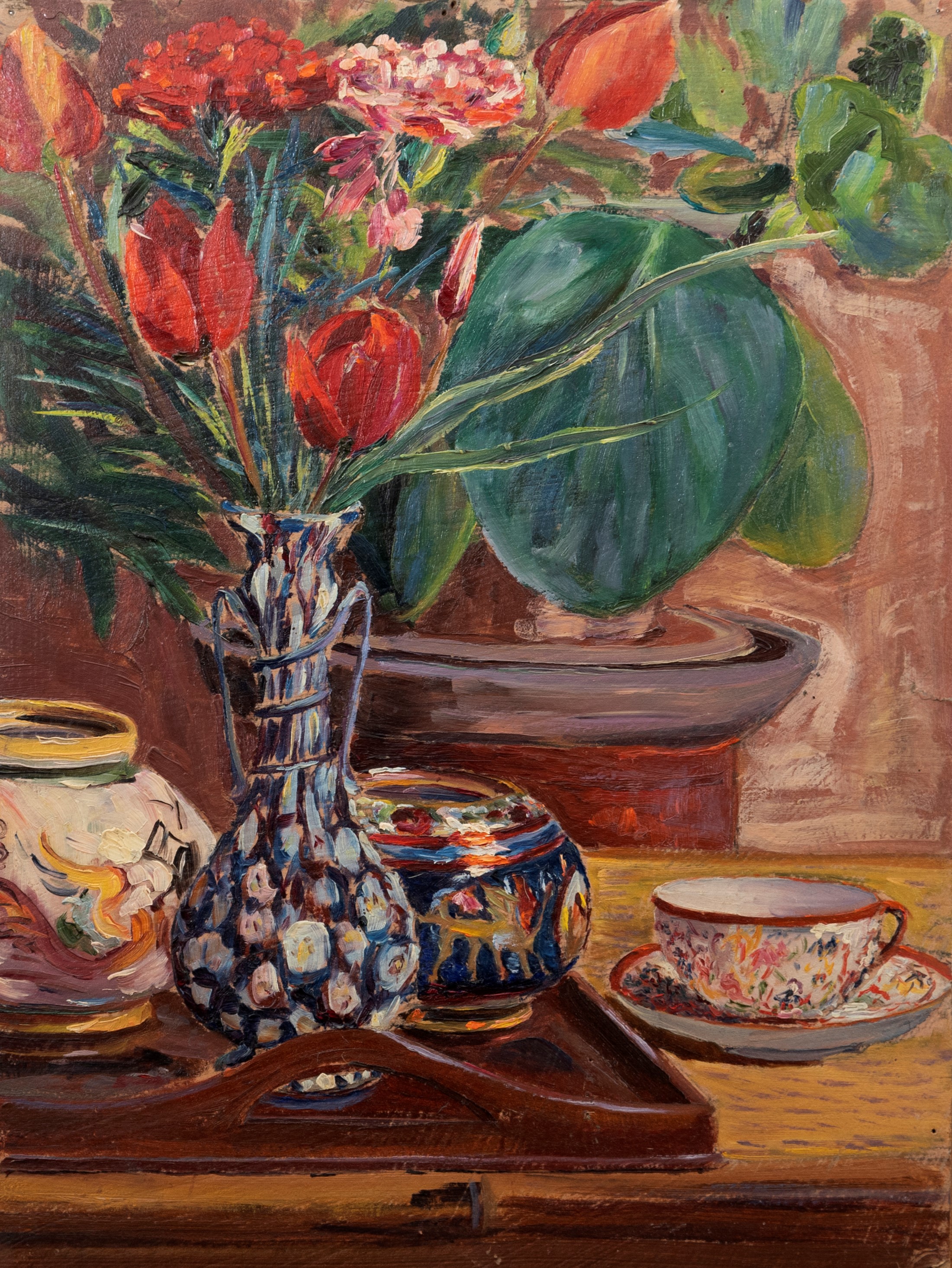 Josè Inigo (attivo nel Secolo XX) - Quattro Dipinti: Tre Nature Morte e un Paesaggio Costiero