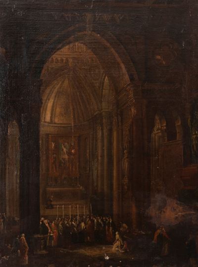 Interno di Cattedrale Gotica con Processione