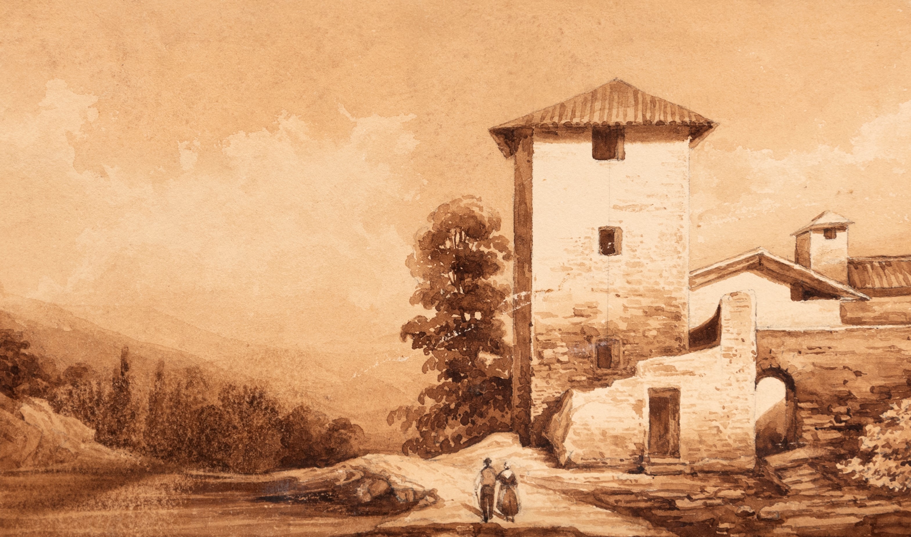 Scuola Italiana, Secolo XIX - Lotto Composto da Dodici Disegni Raffiguranti Paesaggi e Vedute