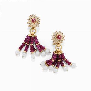 A 18K yellow gold ruby and pearl earrings, Zancan