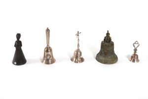 Lot consisting of five bronze and silver bells, 19th-20th centuries