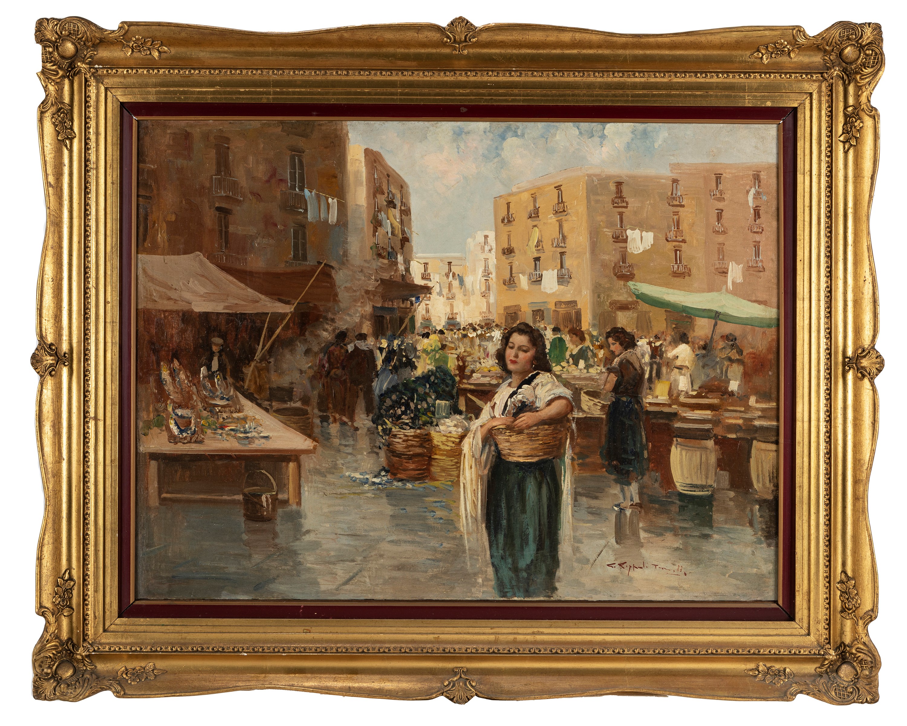 Giuseppe Rispoli - Mercato a Napoli, olio su tela