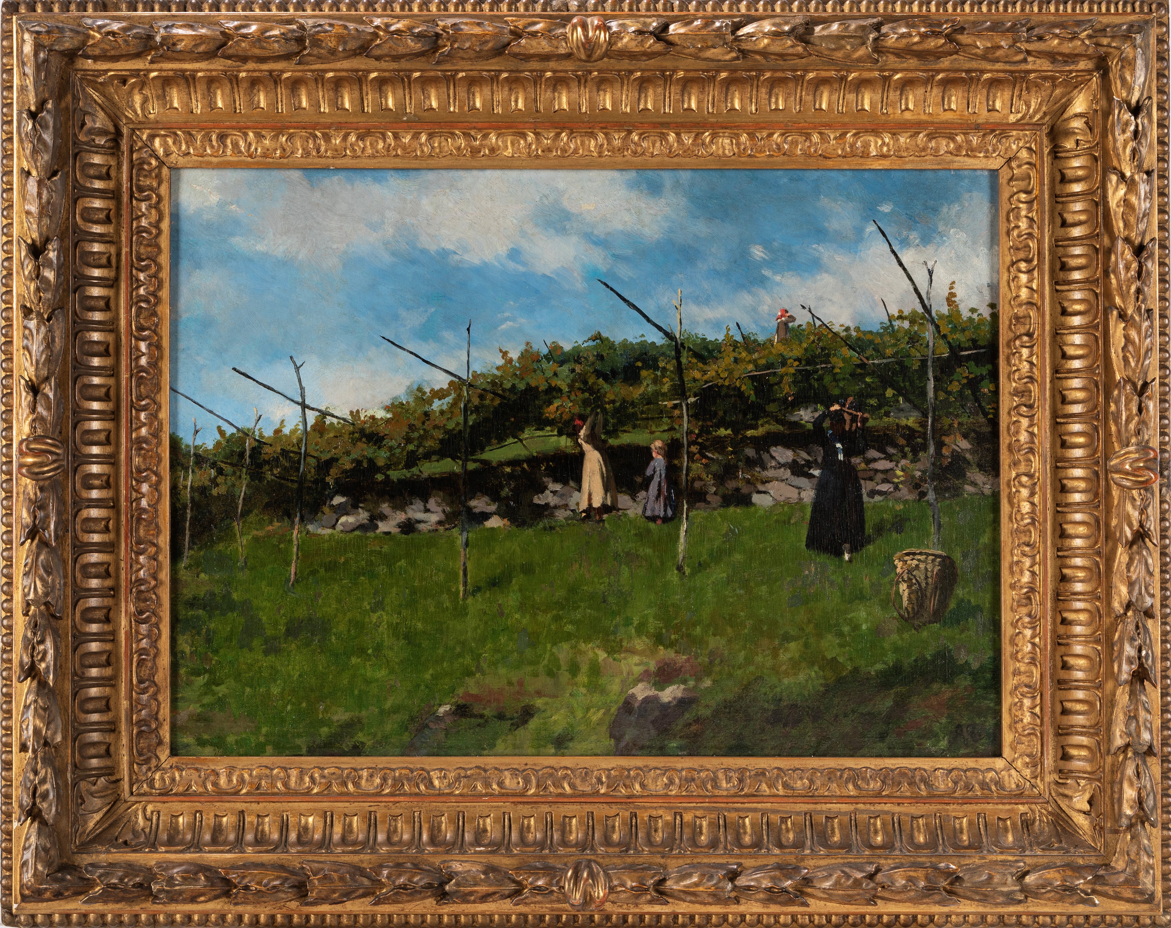Enrico Reycend - La vendemmia, olio su tela