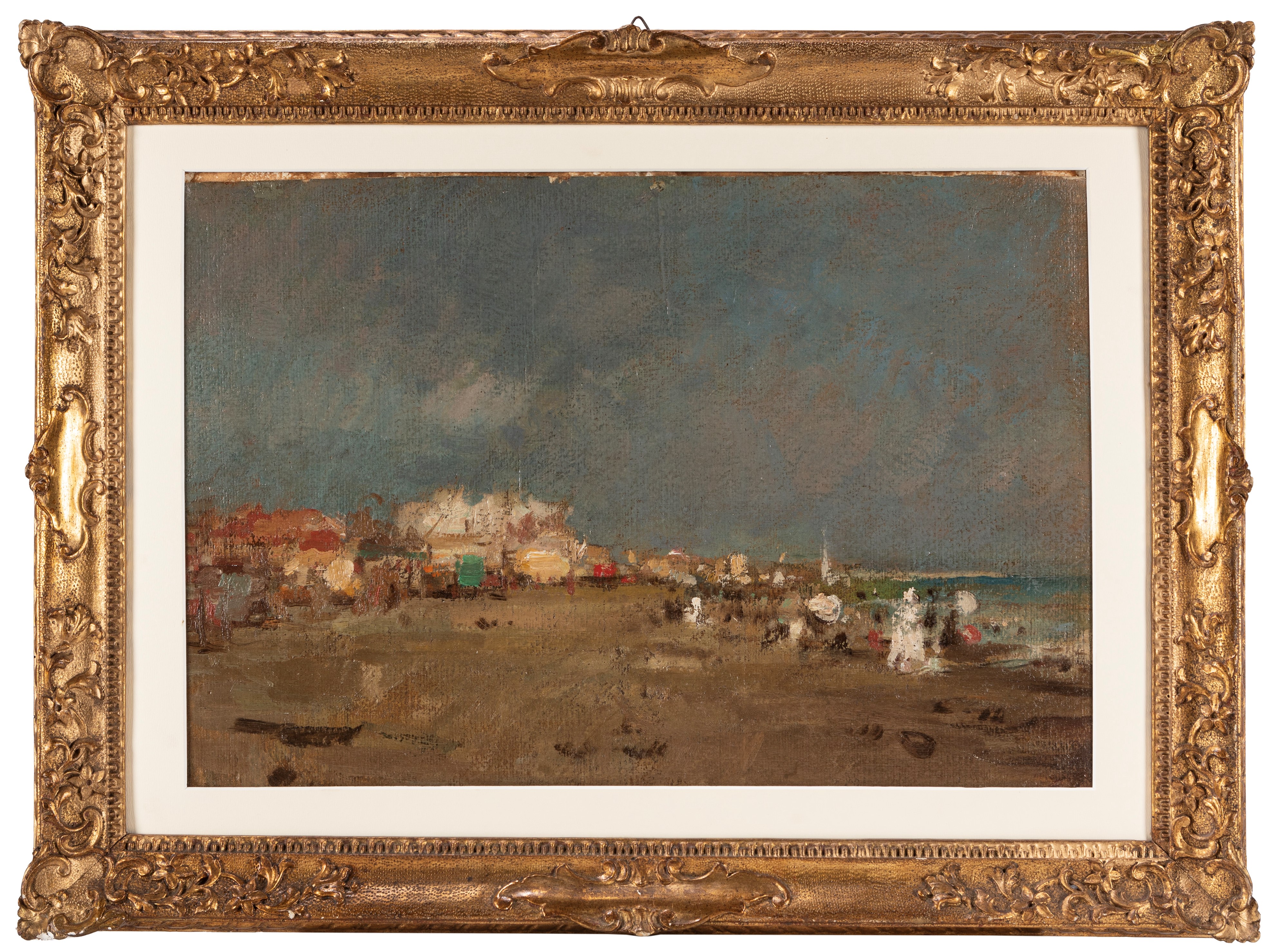 Emilio Gola - Sulla spiaggia, olio su cartone