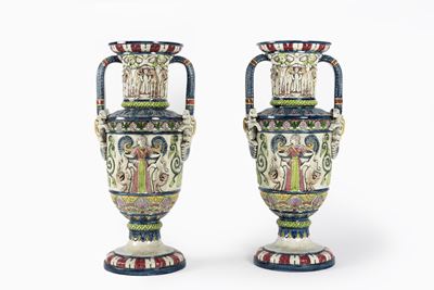 Coppia di Vasi in Maiolica Dipinta, Boemia Inizi Secolo XX