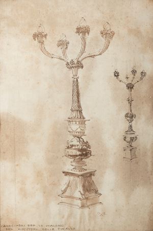 Bozzetto per i candelabri per lo scalone del Ministero delle Finanze
