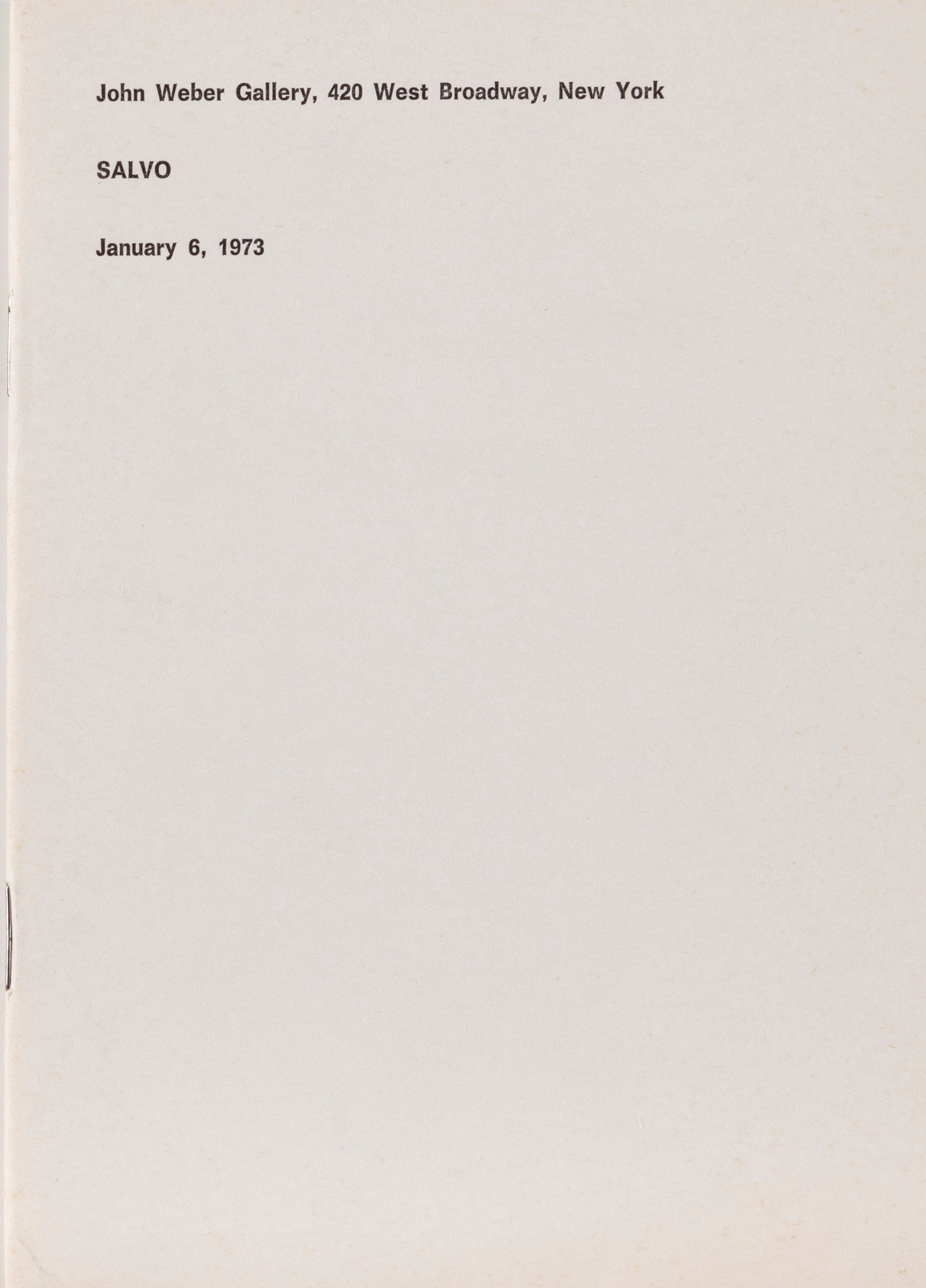 Salvo (rif.) - Mangione, Catalogo-libro d'Artista per la mostra a John Weber Gallery (New York, g...