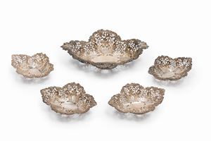 Five silver baskets, Sheffield, 1872, James Dixon & Sons