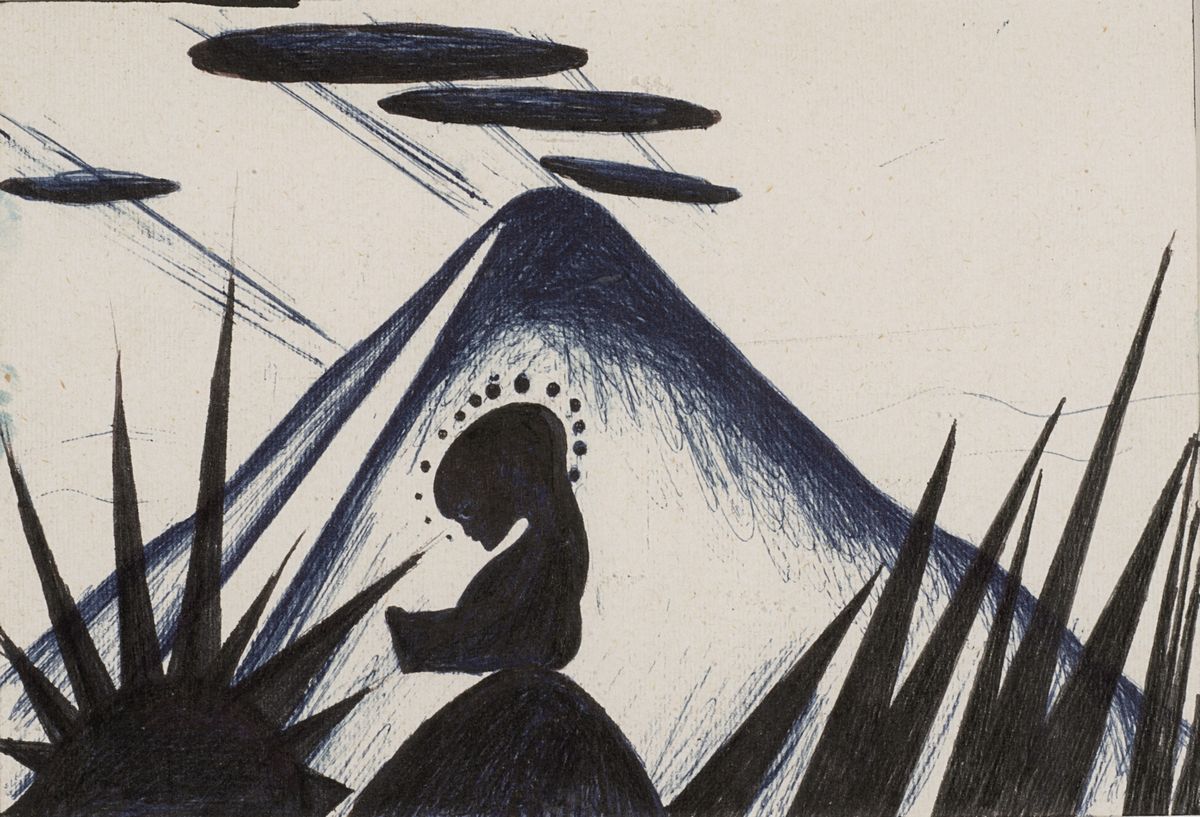 Enzo Cucchi - Senza titolo, china e inchiostro su cartoncino