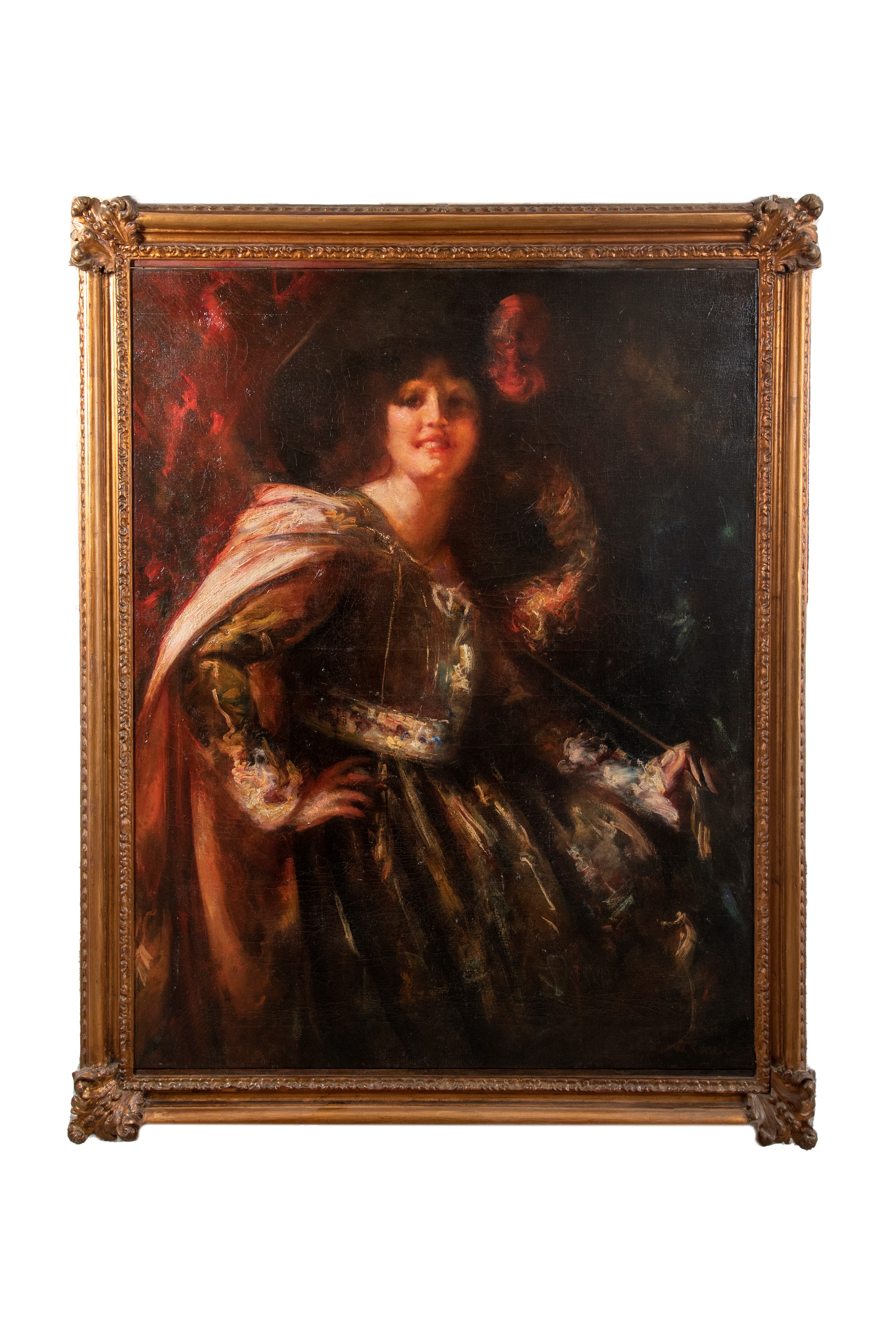 Mario Pobbiati - Dama con cappello piumato, olio su tela