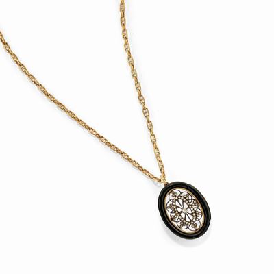 Collana con pendente in onice, argento e oro giallo 18k