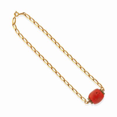 Collana in oro rosso 18k con corallo rosso e diamanti