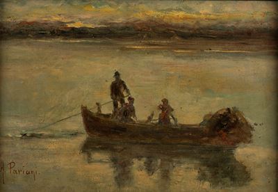 La gita in barca, olio su tela