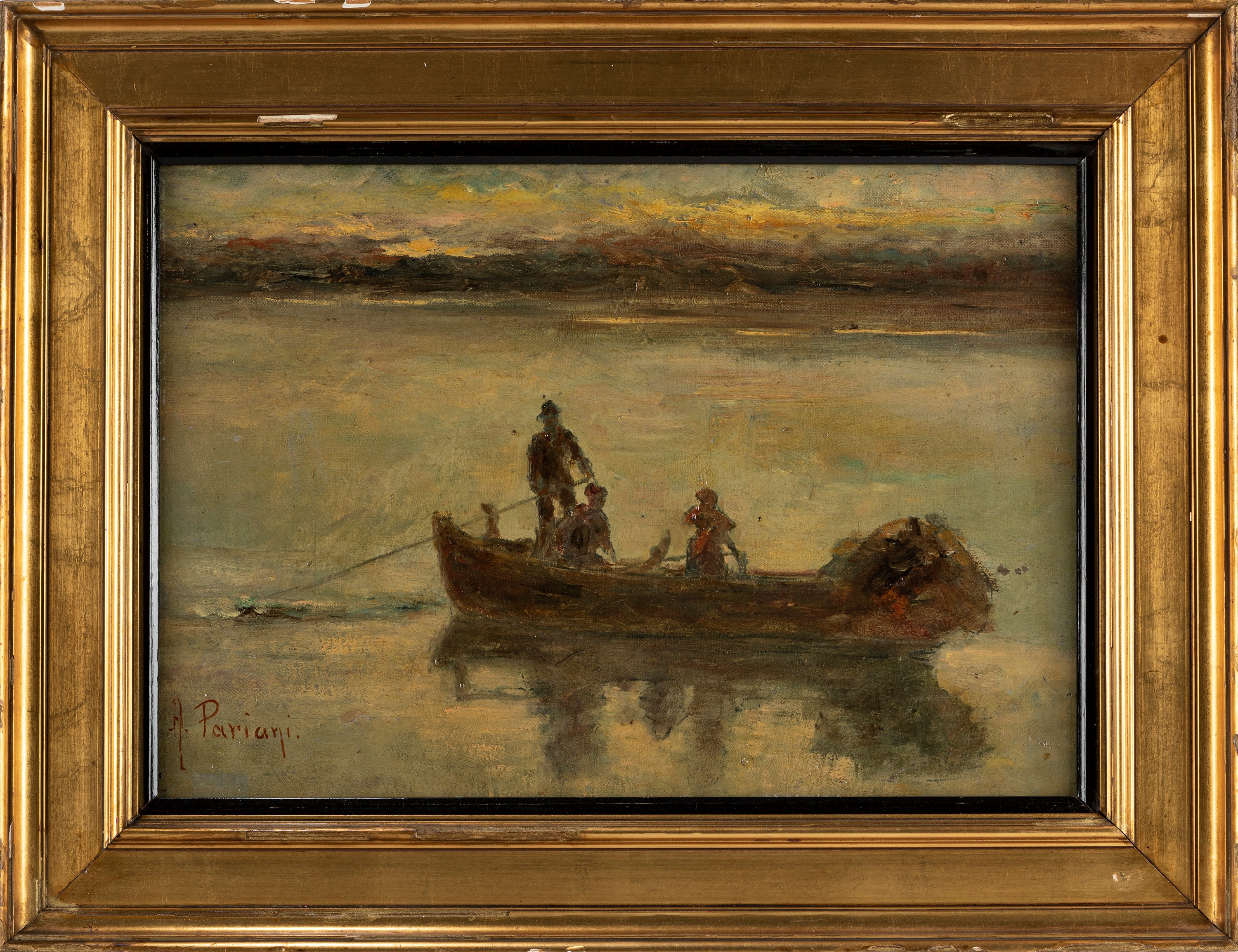 Alfredo Pariani - La gita in barca, olio su tela