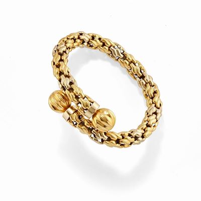 Bracciale in oro bicolore 18k con maglia tubolare elasticizzata