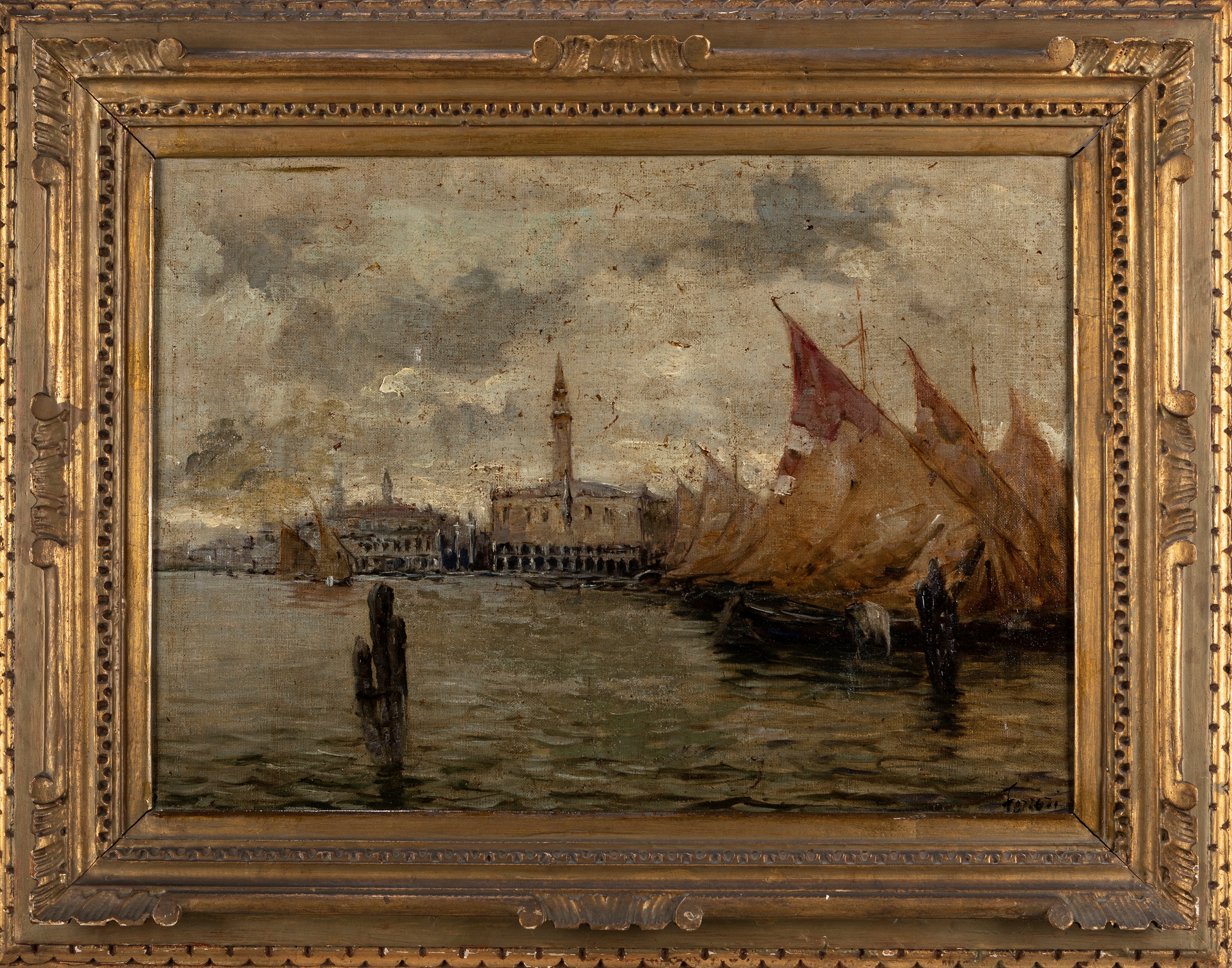 Scuola Veneta, Seconda Metà del XIX Secolo - Venezia, bacino di San Marco, olio su tela