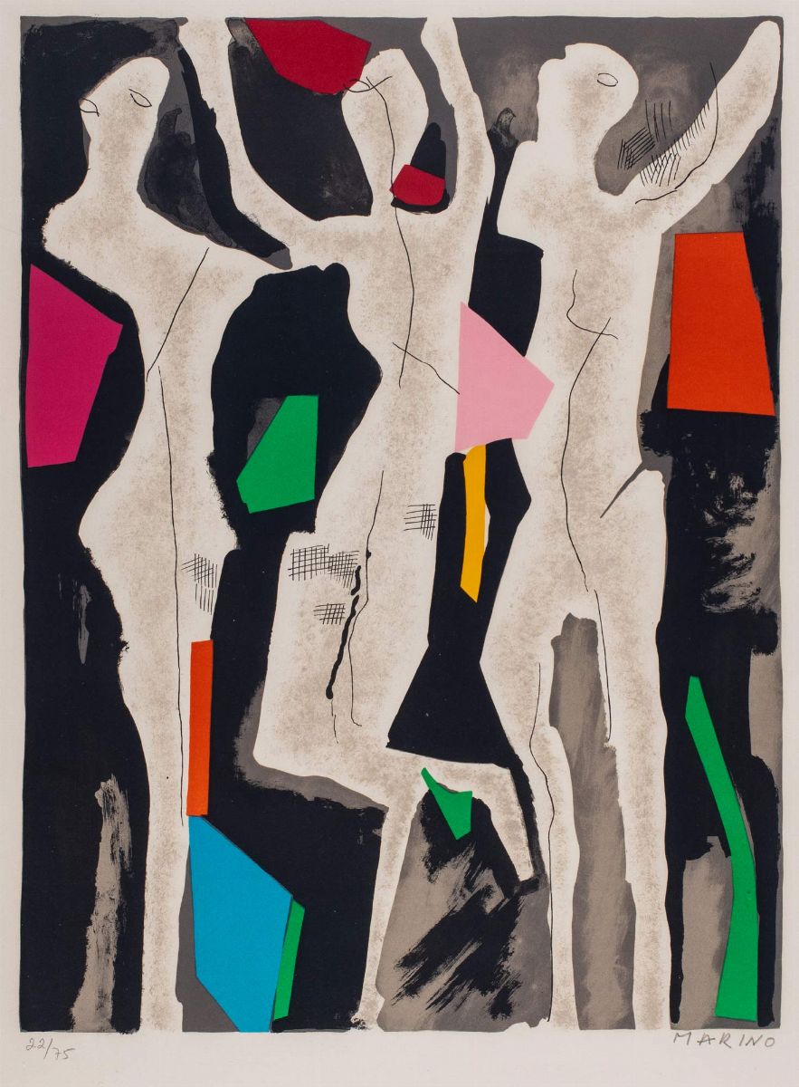 Marino Marini - Personnages du Sacre Printemps - Cartella completa di 8 litografie a colori, 1974