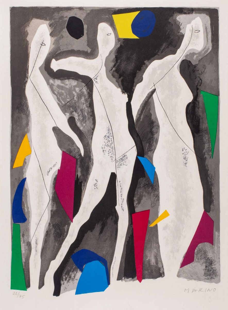 Marino Marini - Personnages du Sacre Printemps - Cartella completa di 8 litografie a colori, 1974